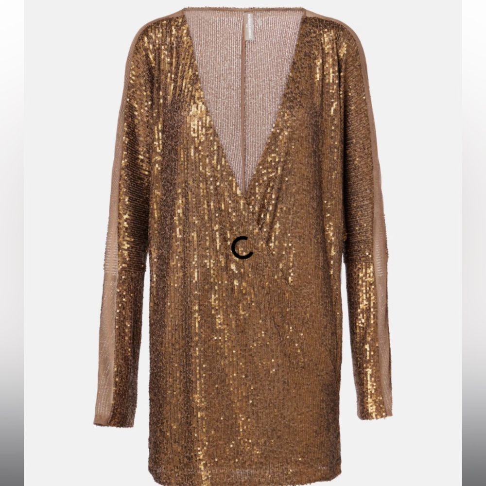 Norma Kamali Bronze Sequin Long Sleeve Dress - Picture 10 of 13